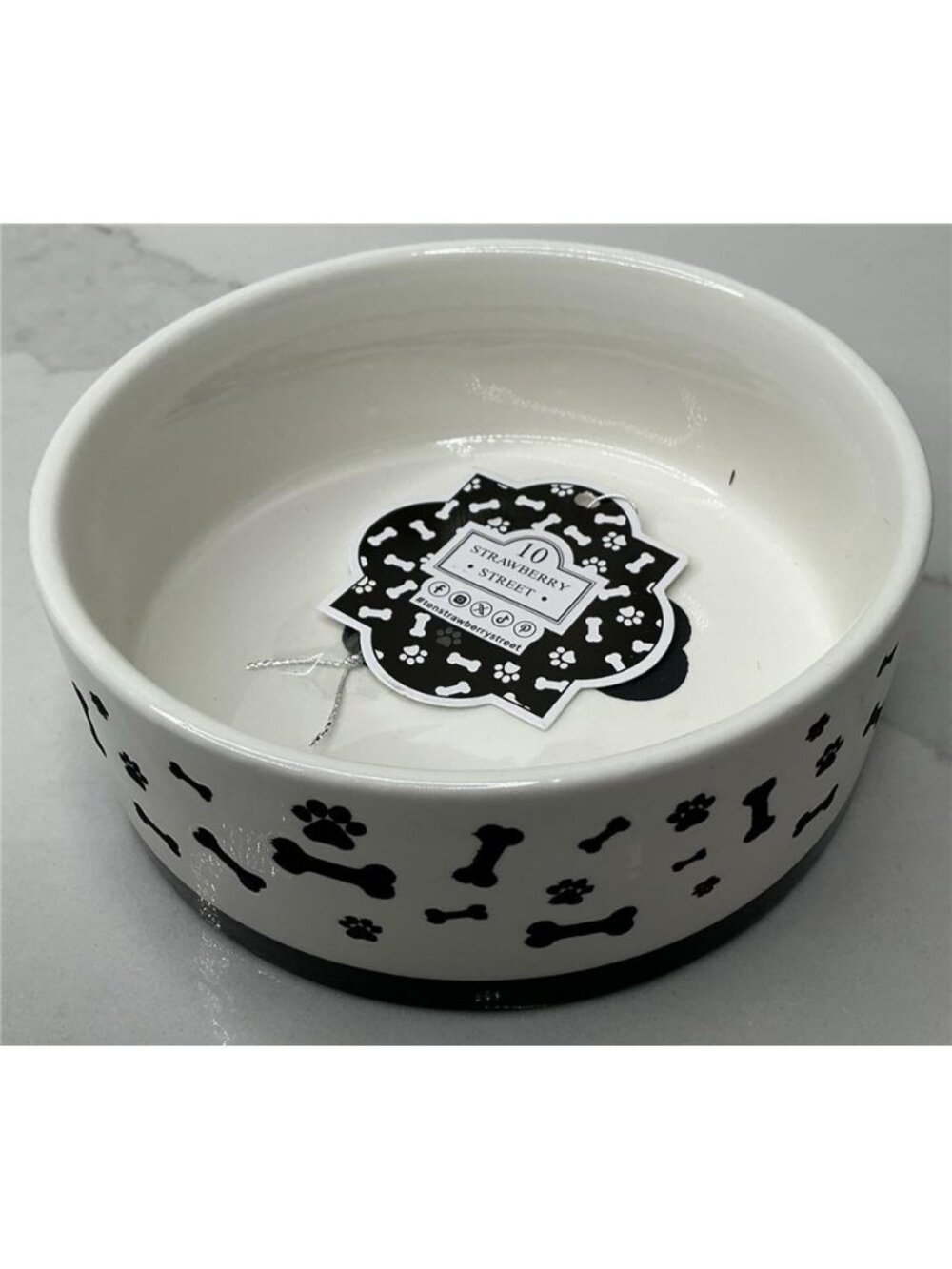10 Strawberry Street Pet Bowl Black Bone Embossed Ceramic New